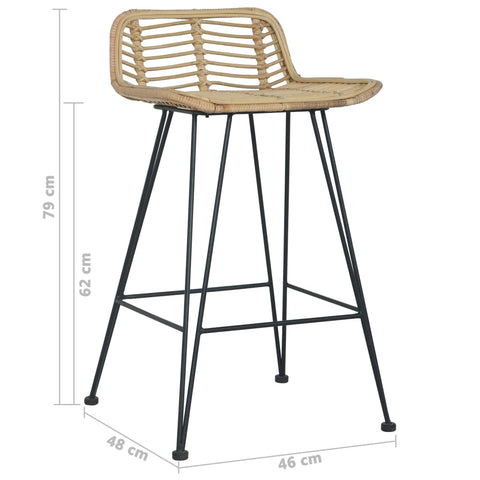 vidaXL Barhocker 2 Stk. Rattan Natur