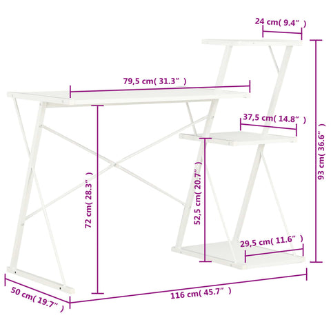 vidaXL Schreibtisch mit Regal Weiß 116×50×93 cm