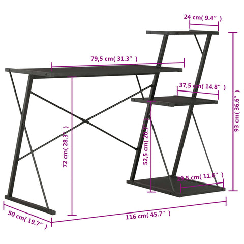 vidaXL Schreibtisch mit Regal Schwarz 116×50×93 cm