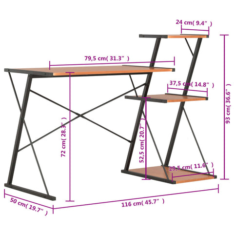 vidaXL Schreibtisch mit Regal Schwarz und Braun 116×50×93 cm