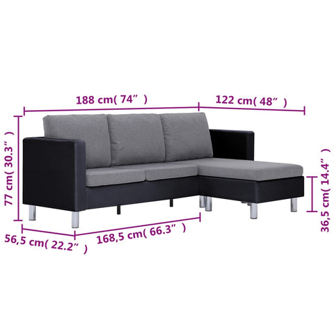 3-Sitzer-Sofa mit Kissen Schwarz Kunstleder