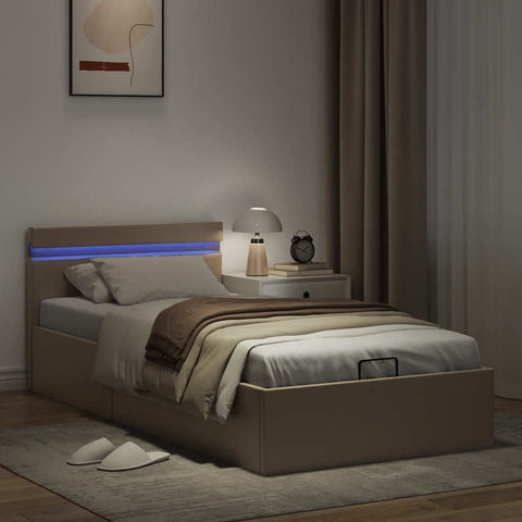 Stauraumbett mit LED Cappuccino-Braun Kunstleder 90×200cm