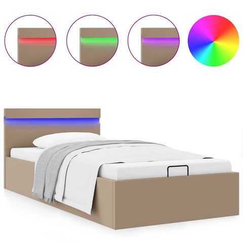 Bett mit Bettkasten LED Cappuccino-Braun Kunstleder 100x200 cm