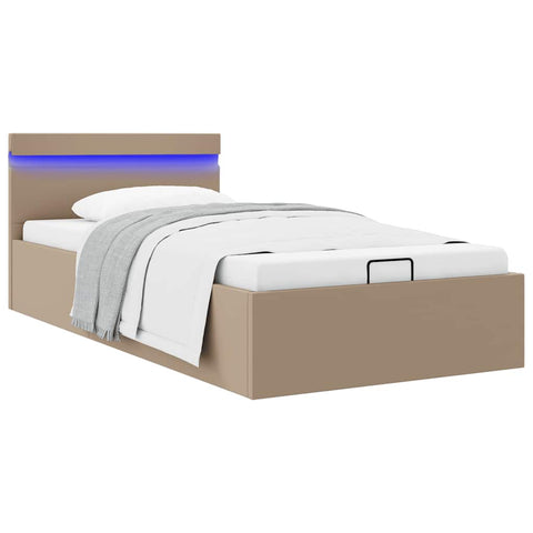 Bett mit Bettkasten LED Cappuccino-Braun Kunstleder 100x200 cm