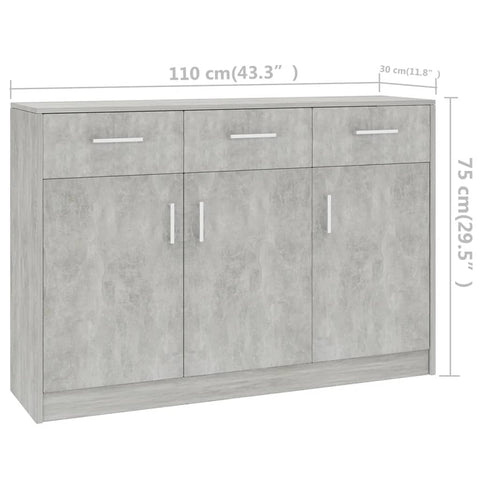 Sideboard Betongrau 110x30x75 cm Holzwerkstoff