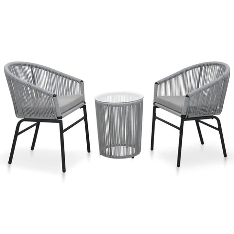 3-tlg. Bistro-Set mit Kissen PE-Rattan Grau