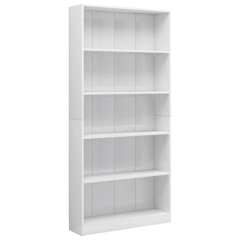 Bücherregal 5 Fächer Hochglanz-Weiß 80x24x175 cm Holzwerkstoff