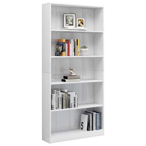 Bücherregal 5 Fächer Hochglanz-Weiß 80x24x175 cm Holzwerkstoff