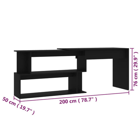 vidaXL Eckschreibtisch Schwarz 200x50x76 cm Holzwerkstoff