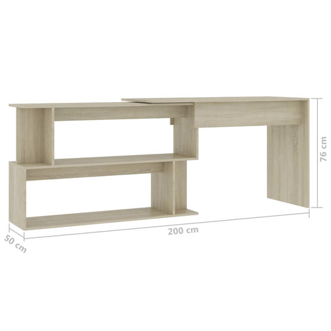 vidaXL Eckschreibtisch Sonoma-Eiche 200x50x76 cm Holzwerkstoff