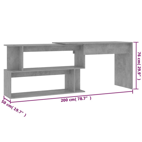 vidaXL Eckschreibtisch Betongrau 200x50x76 cm Holzwerkstoff