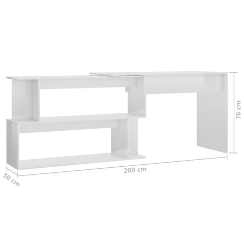 vidaXL Eckschreibtisch Hochglanz-Weiß 200x50x76 cm Holzwerkstoff