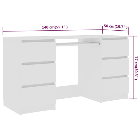 vidaXL Schreibtisch Weiß 140x50x77 cm Holzwerkstoff