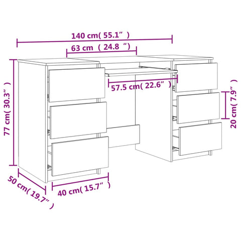 vidaXL Schreibtisch Sonoma-Eiche 140x50x77 cm Holzwerkstoff