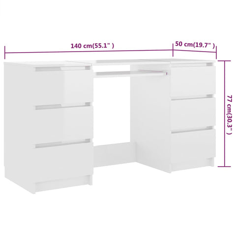 vidaXL Schreibtisch Hochglanz-Weiß 140x50x77 cm Holzwerkstoff