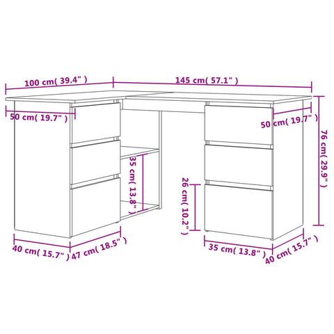 vidaXL Eckschreibtisch Weiß 145x100x76 cm Holzwerkstoff