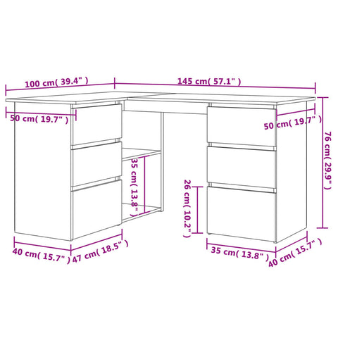 vidaXL Eckschreibtisch Hochglanz-Weiß 145x100x76 cm Holzwerkstoff