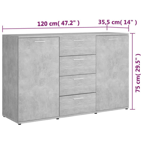 Sideboard Betongrau 120x35,5x75 cm Holzwerkstoff