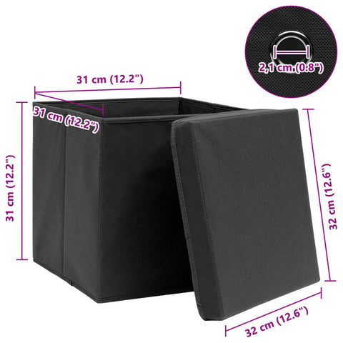 Aufbewahrungsboxen mit Deckeln 10 Stk. Schwarz 32x32x32cm Stoff