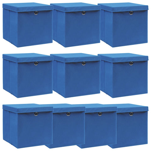 Aufbewahrungsboxen mit Deckeln 10 Stk. Blau 32x32x32 cm Stoff