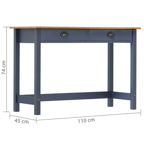 vidaXL Konsolentisch Hill 2 Schubladen Grau 110x45x74 cm Kiefernholz