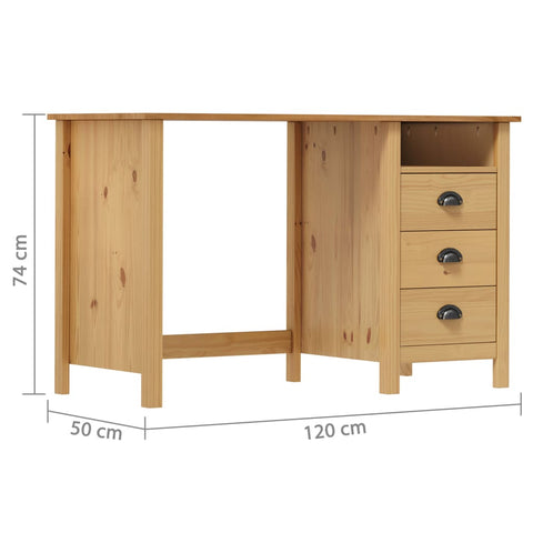 vidaXL Schreibtisch Hill mit 3 Schubladen 120×50×74 cm Kiefernholz