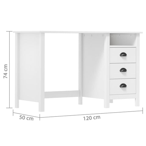 vidaXL Schreibtisch Hill mit 3 Schubladen 120x50x74 cm Kiefernholz