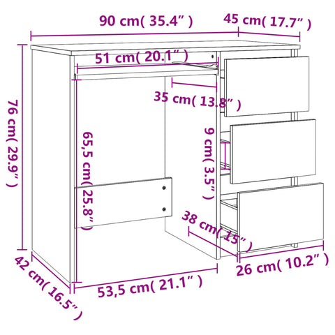 vidaXL Schreibtisch Sonoma-Eiche 90x45x76 cm Holzwerkstoff