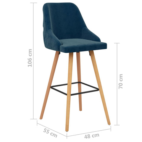 vidaXL Barhocker 2 Stk. Blau Samt