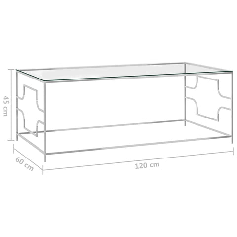 vidaXL Couchtisch Silbern 120x60x45 cm Edelstahl und Glas