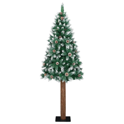 Weihnachtsbaum Schlank mit Echtholz und Schnee Grün 210 cm