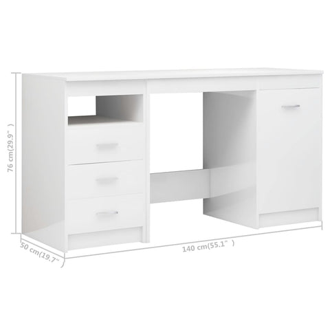 vidaXL Schreibtisch Hochglanz-Weiß 140x50x76 cm Holzwerkstoff