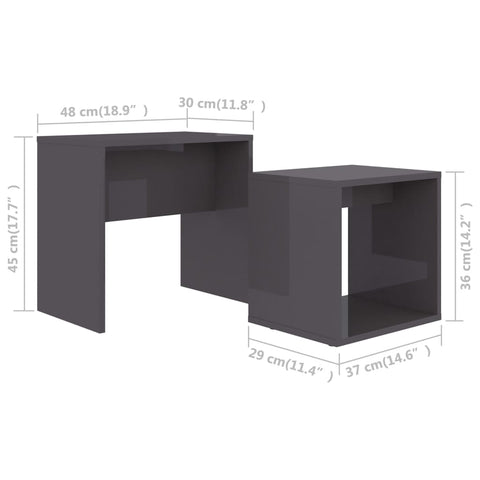 vidaXL Couchtisch-Set Hochglanz-Grau 48x30x45 cm Holzwerkstoff