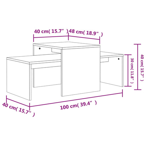 vidaXL Couchtisch-Set Sonoma-Eiche 100x48x40 cm Holzwerkstoff