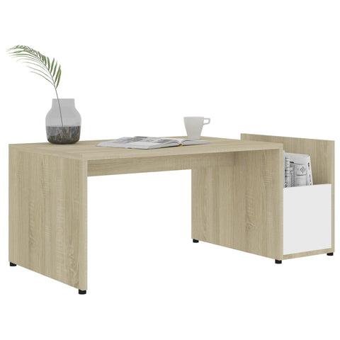 Couchtisch Weiß Sonoma-Eiche 90x45x35 cm Holzwerkstoff