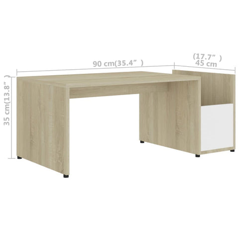 Couchtisch Weiß Sonoma-Eiche 90x45x35 cm Holzwerkstoff