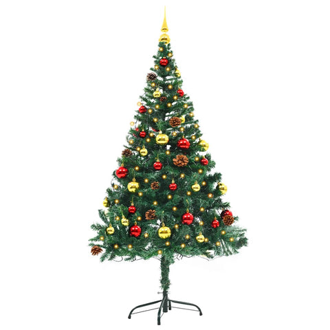 Künstlicher Weihnachtsbaum mit Beleuchtung & Kugeln Grün 150 cm