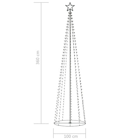 vidaXL Weihnachtsbaum in Kegelform 400 LEDs Bunt 100x360 cm