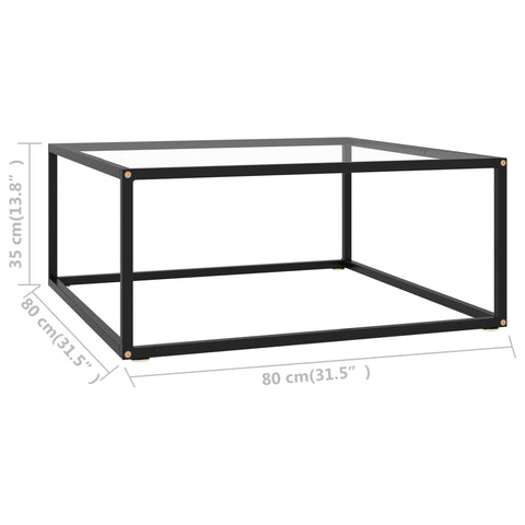 Couchtisch Schwarz mit Hartglas 80x80x35 cm