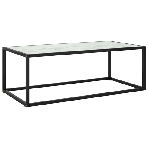 vidaXL Couchtisch Schwarz mit Weißem Glas in Marmor-Optik 100x50x35 cm