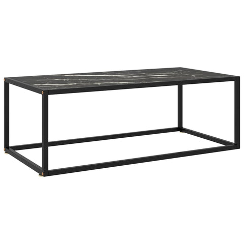 Couchtisch Schwarz mit Schwarzem Glas in Marmor-Optik 100x50x35