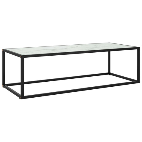 vidaXL Couchtisch Schwarz mit Weißem Glas in Marmor-Optik 120x50x35 cm