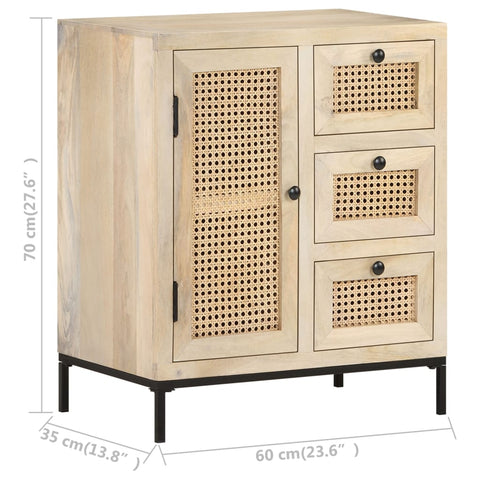 vidaXL Sideboard 60x35x70 cm Mango Massivholz und Rohrgeflecht