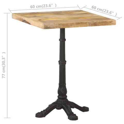 vidaXL Bistrotisch 60x60x77 cm Raues Mangoholz