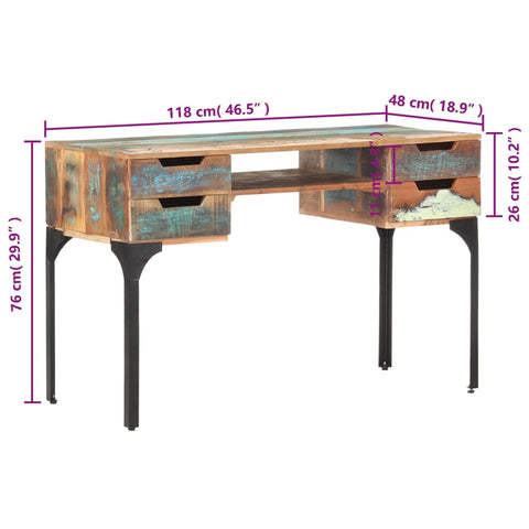 vidaXL Schreibtisch 118x48x75 cm Recyceltes Massivholz