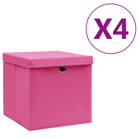 Aufbewahrungsboxen mit Deckeln 4 Stk. 28x28x28 cm Rosa