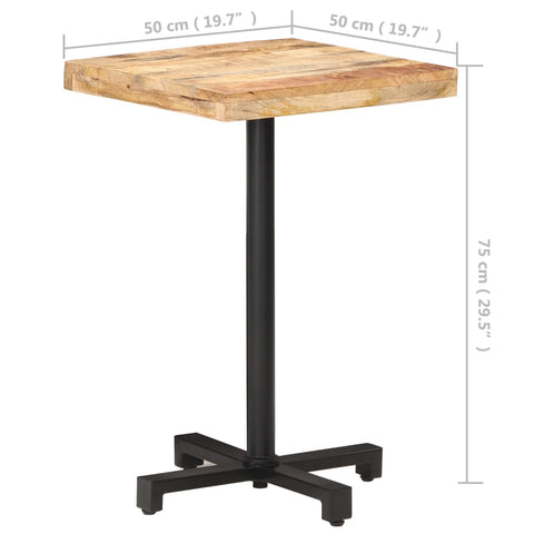 vidaXL Bistrotisch Quadratisch 50x50x75 cm Raues Mangoholz