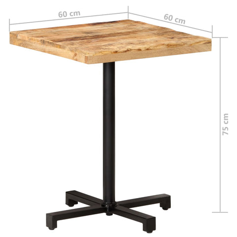 vidaXL Bistrotisch Quadratisch 60x60x75 cm Raues Mangoholz