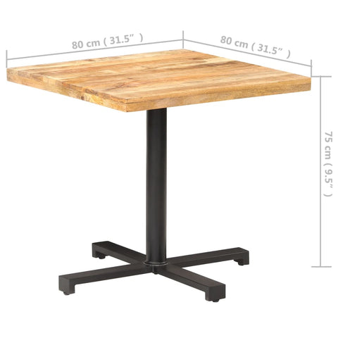 vidaXL Bistrotisch Quadratisch 80x80x75 cm Raues Mangoholz