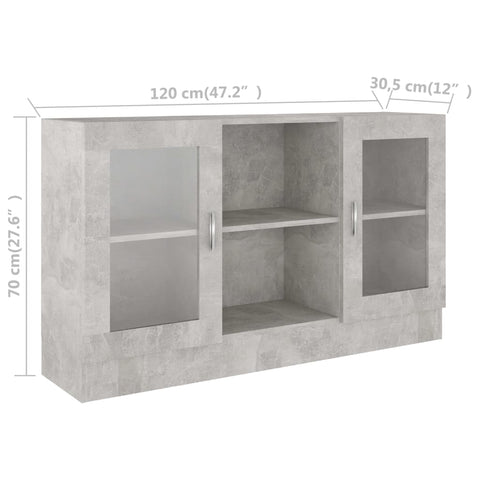 vidaXL Vitrinenschrank Betongrau 120x30,5x70 cm Holzwerkstoff